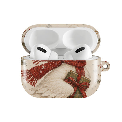 Christmas Goose AirPods case — hard-shell earbuds cover, open front view