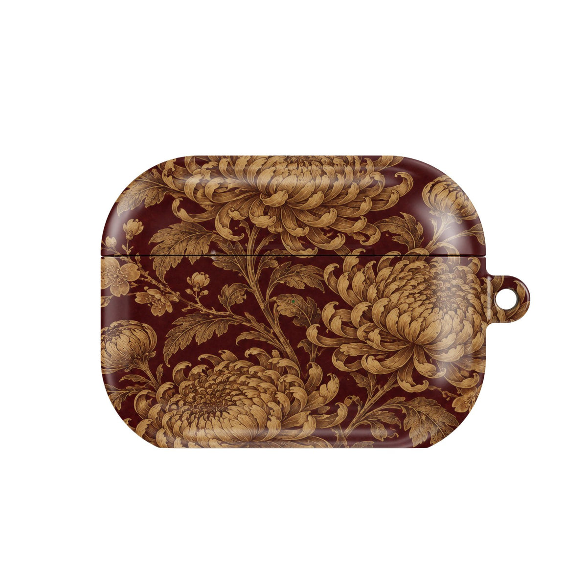 Gilded Chrysanthemum AirPods case — hard-shell earbuds cover, closed front view