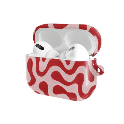 Retro Squiggle AirPods case — hard-shell earbuds cover, open angled view