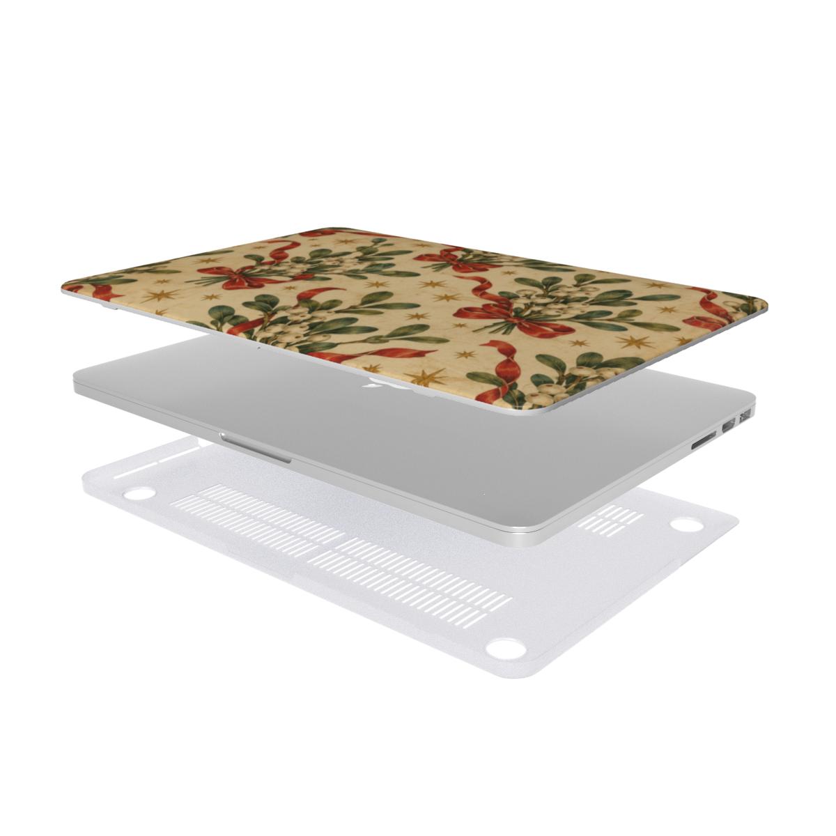 Mistletoe & Ribbons MacBook case — hard-shell laptop cover, two-piece shell view