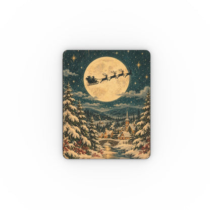 Christmas Eve Sleigh iPad case — reindeer sleigh flying across a full moon over a snowy pine forest