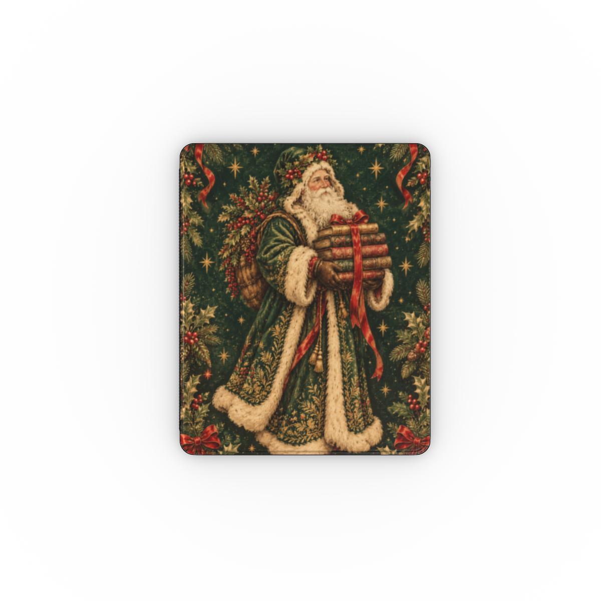 Father Christmas & Books iPad case — Victorian Father Christmas in a green robe carrying a stack of books