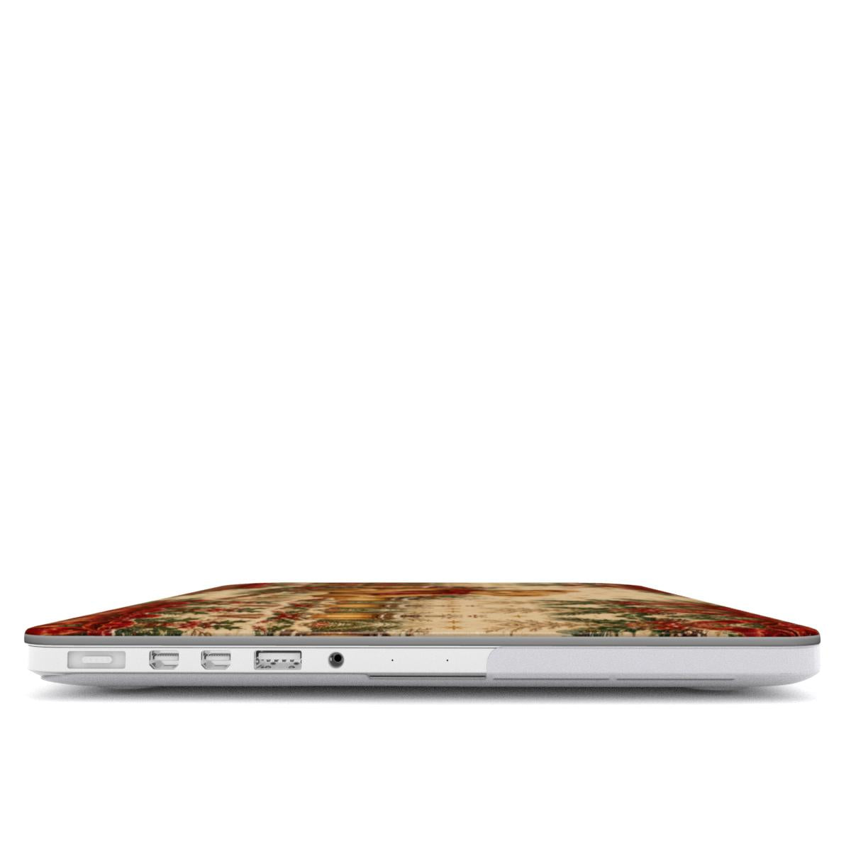 Vintage Teddy Bear MacBook case — hard-shell laptop cover, side view with ports
