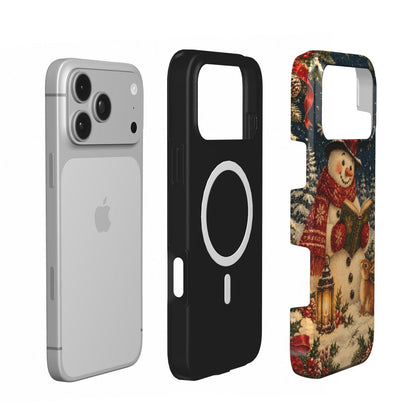 Reading Snowman phone case — MagSafe iPhone case, shell and liner views