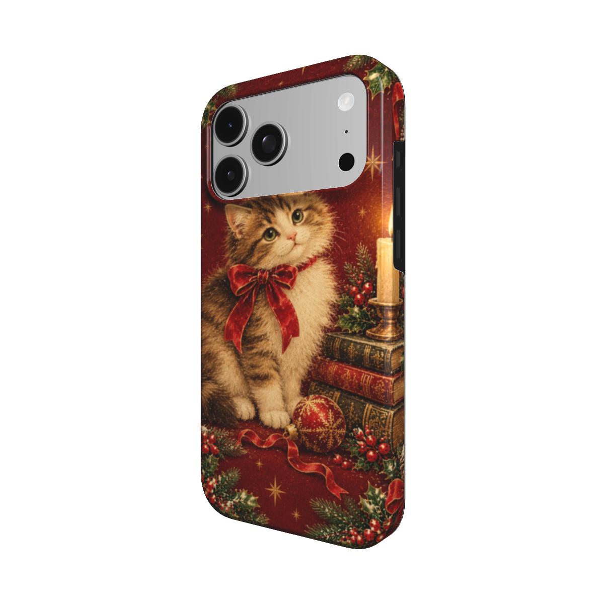 Christmas Cat phone case — MagSafe iPhone case, angled view