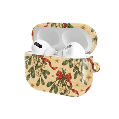 Mistletoe & Ribbons AirPods case — open angled view