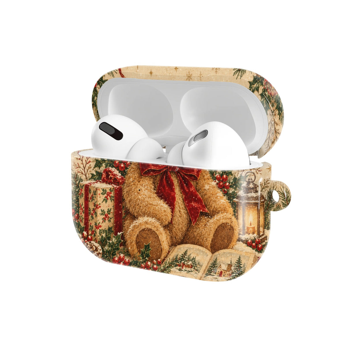 Vintage Teddy Bear AirPods case — open angled view