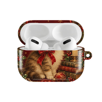 Christmas Cat AirPods case — open front view