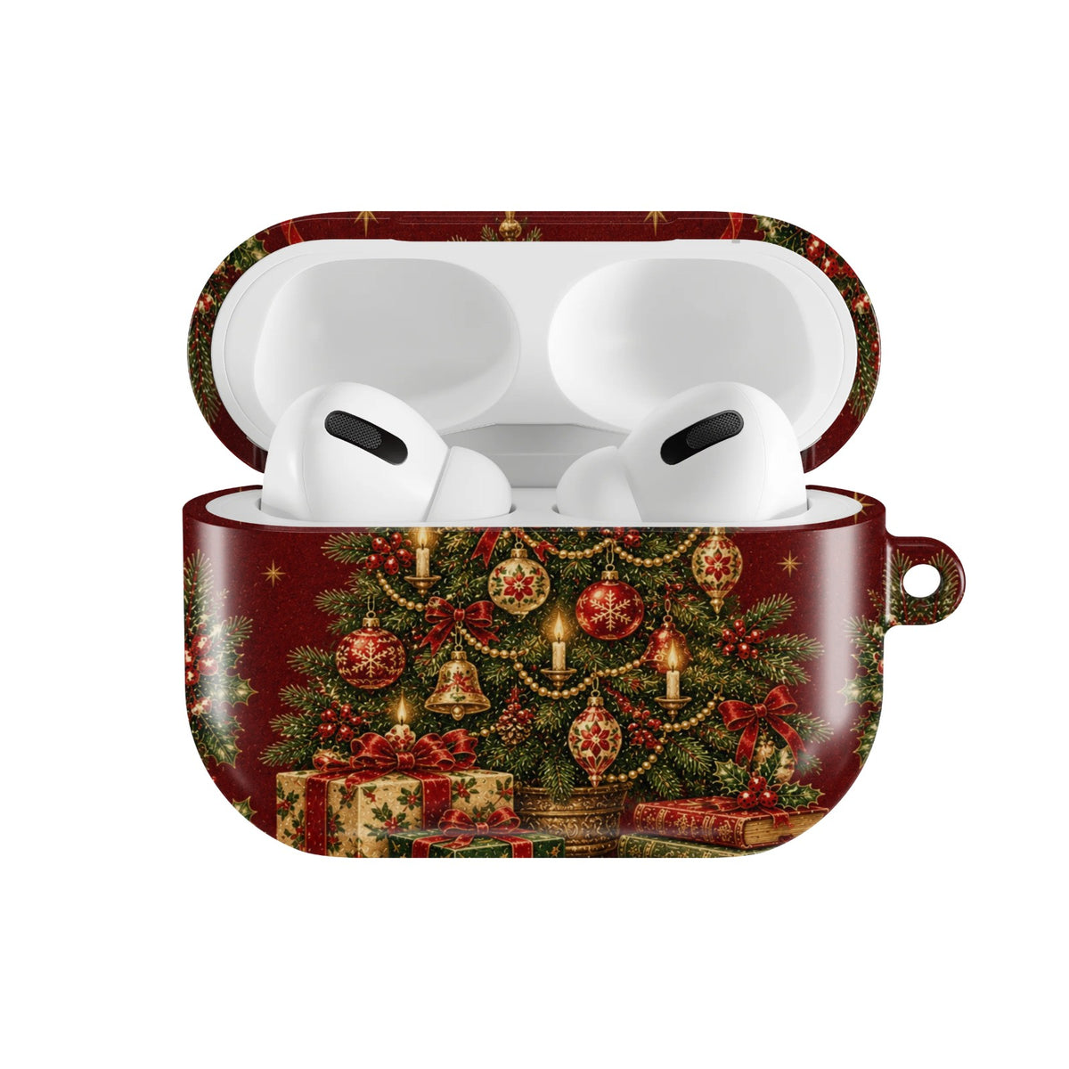 Vintage Tree & Books AirPods case — open front view
