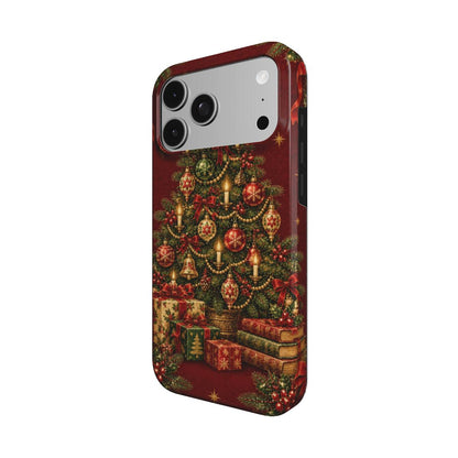 Vintage Tree & Books phone case — MagSafe iPhone case, angled view