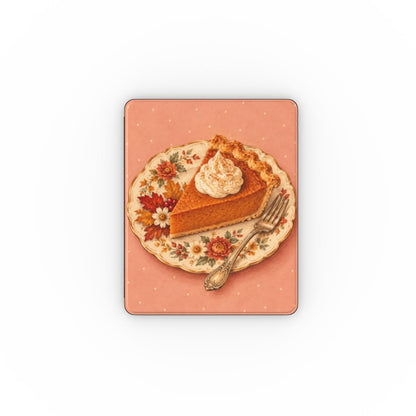 Pumpkin Pie Slice iPad case — slice of pumpkin pie with whipped cream on a floral plate