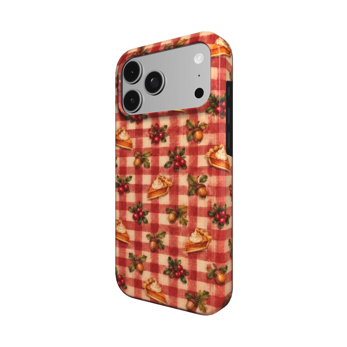 Cranberry Gingham phone case — MagSafe iPhone case, angled view