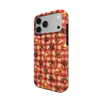 Cranberry Gingham phone case — MagSafe iPhone case, angled view