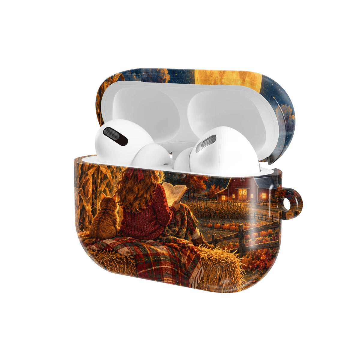 Harvest Moon Reader AirPods case — open angled view