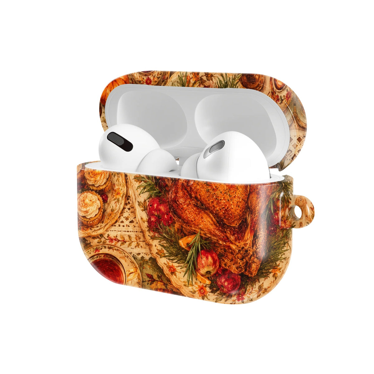 Thanksgiving Table AirPods case — open angled view