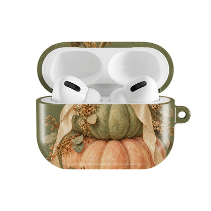 Sage Pumpkin Stack AirPods case — open front view