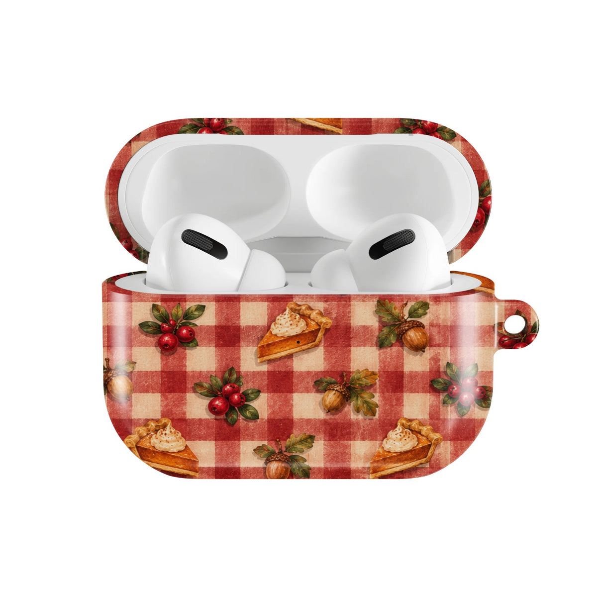 Cranberry Gingham AirPods case — open front view
