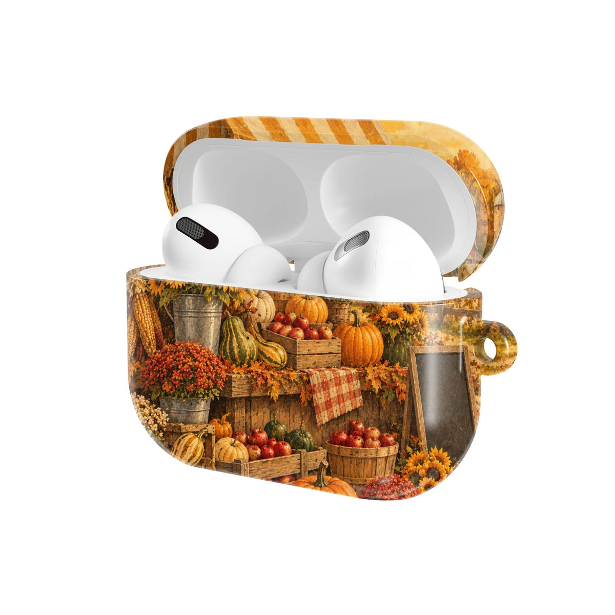 Harvest Market AirPods case — open angled view