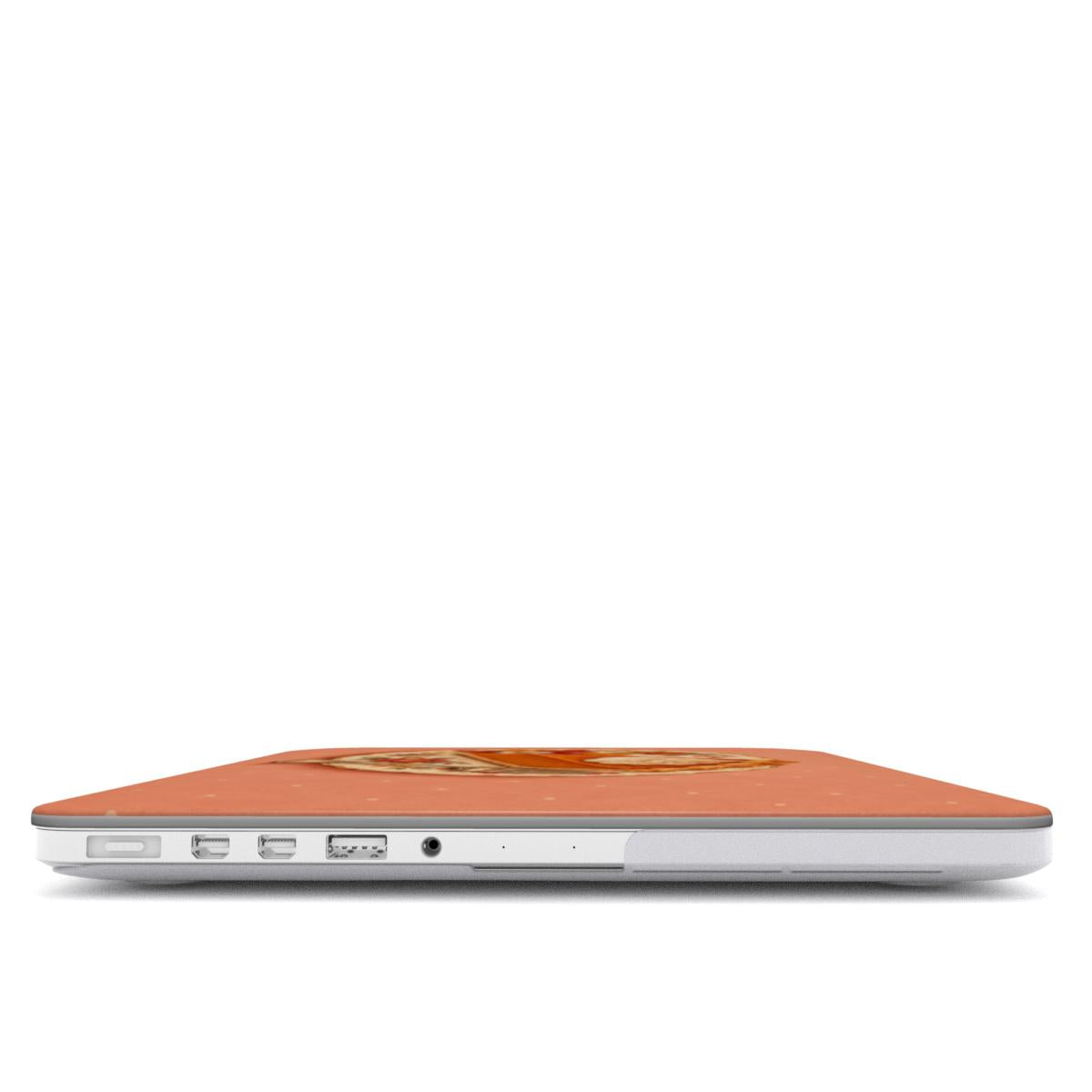 Pumpkin Pie Slice MacBook case — hard-shell laptop cover, side view with ports