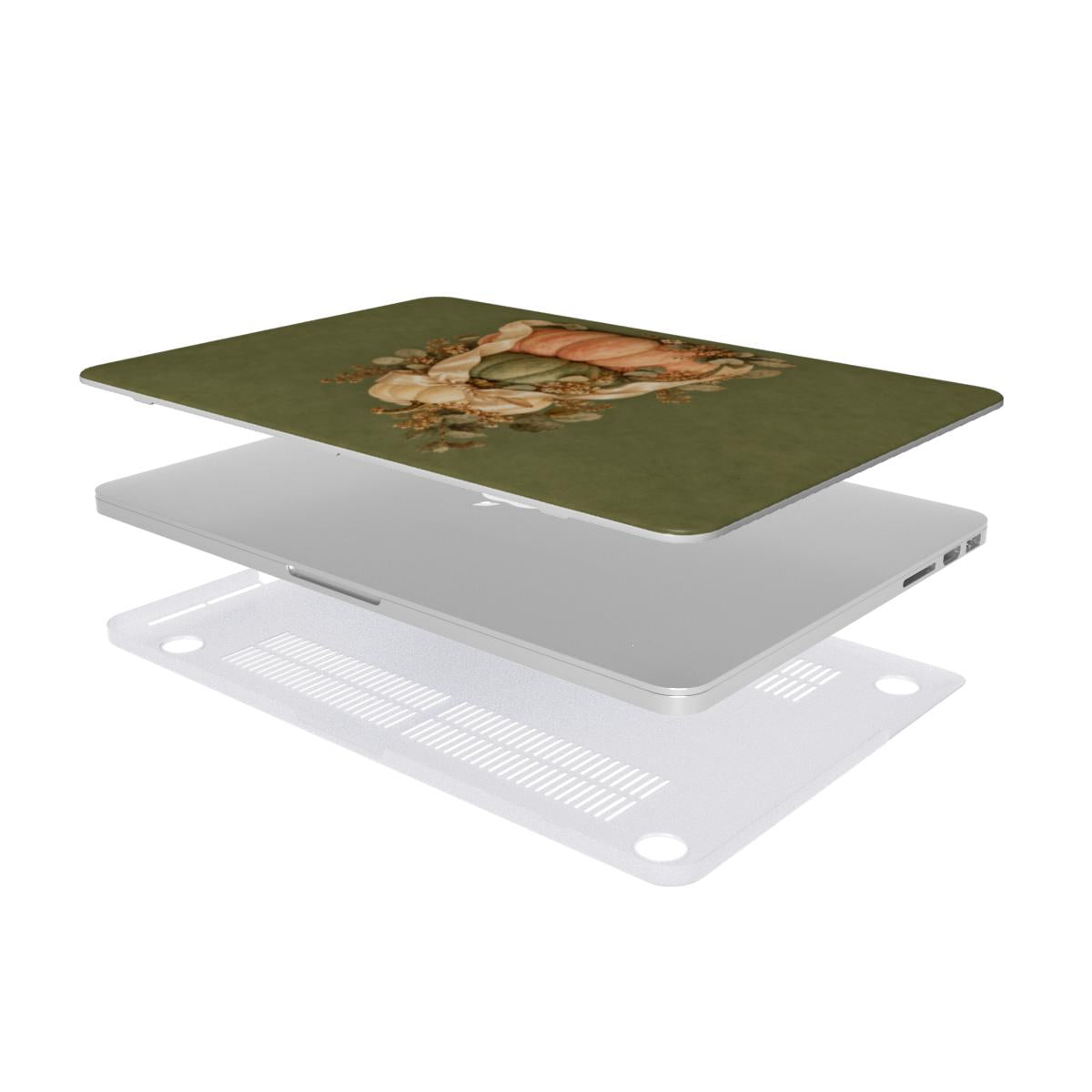 Sage Pumpkin Stack MacBook case — hard-shell laptop cover, two-piece shell view