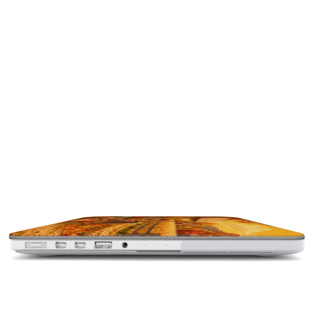 Harvest Market MacBook case — hard-shell laptop cover, side view with ports