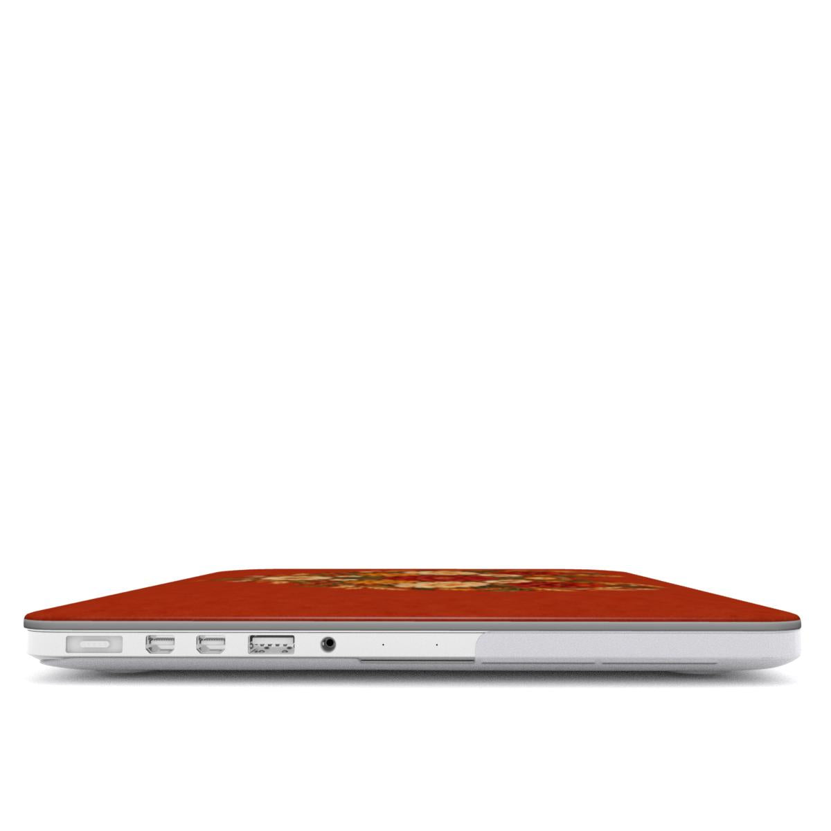 Grateful Hearts MacBook case — hard-shell laptop cover, side view with ports