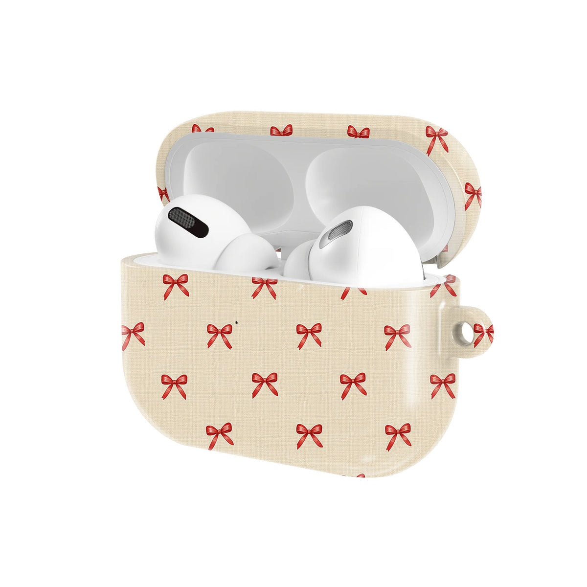 Tiny Red Bows AirPods case — open angled view