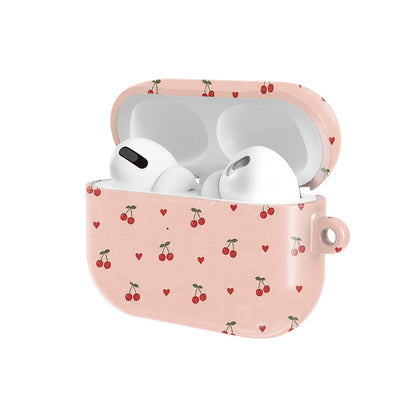 Cherries & Hearts AirPods case — open angled view