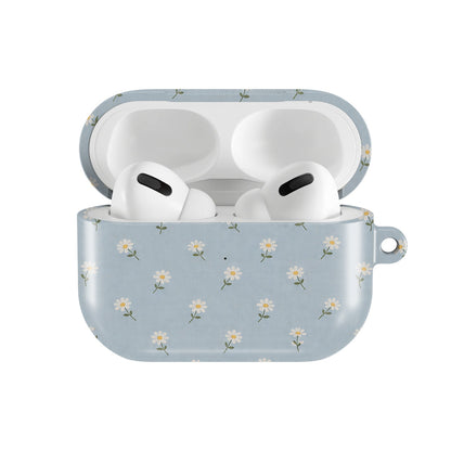 Ditsy Daisy Blue AirPods case — open front view
