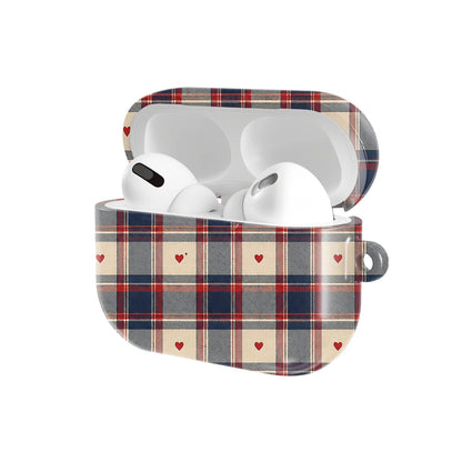 Heart Plaid AirPods case — open angled view