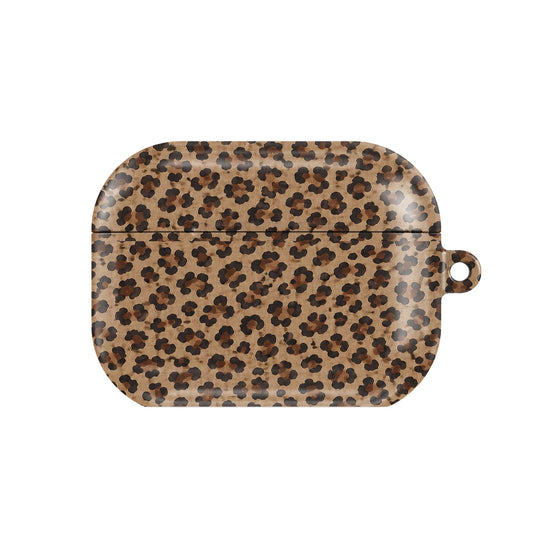 Classic Leopard AirPods case — classic leopard spots on warm caramel, closed front view