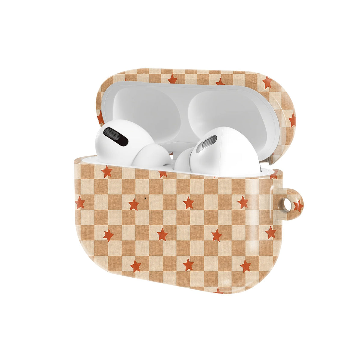 Checkered Stars AirPods case — open angled view