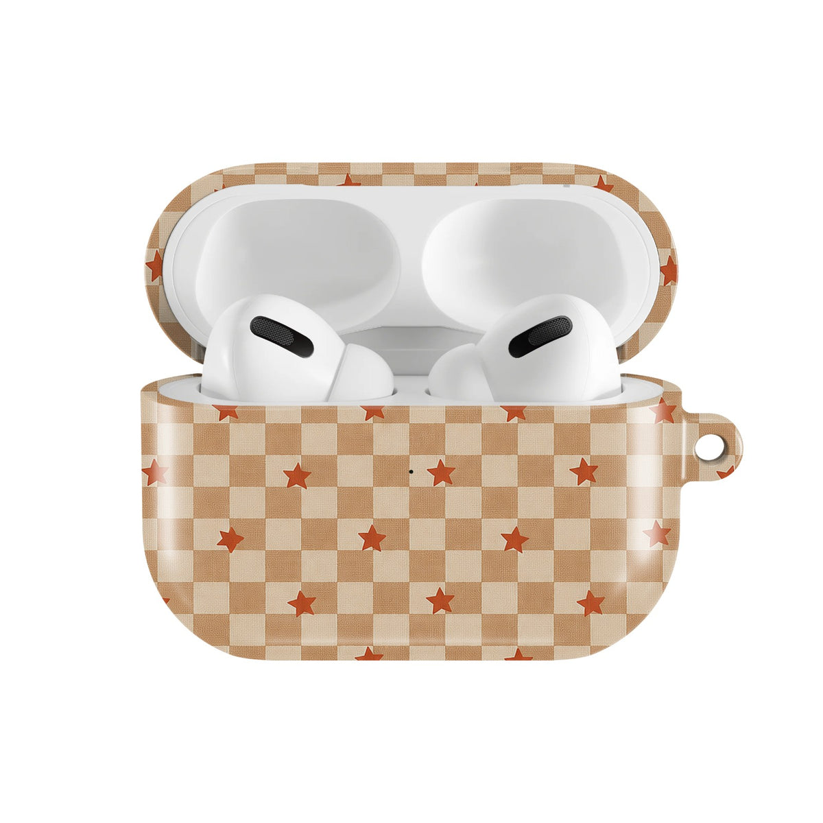 Checkered Stars AirPods case — open front view
