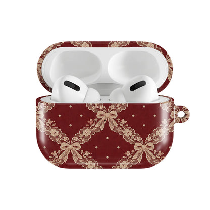 Burgundy Lace AirPods case — open front view