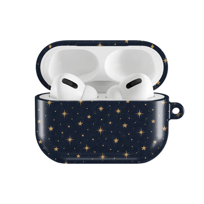 Gold Stars Navy AirPods case — open front view