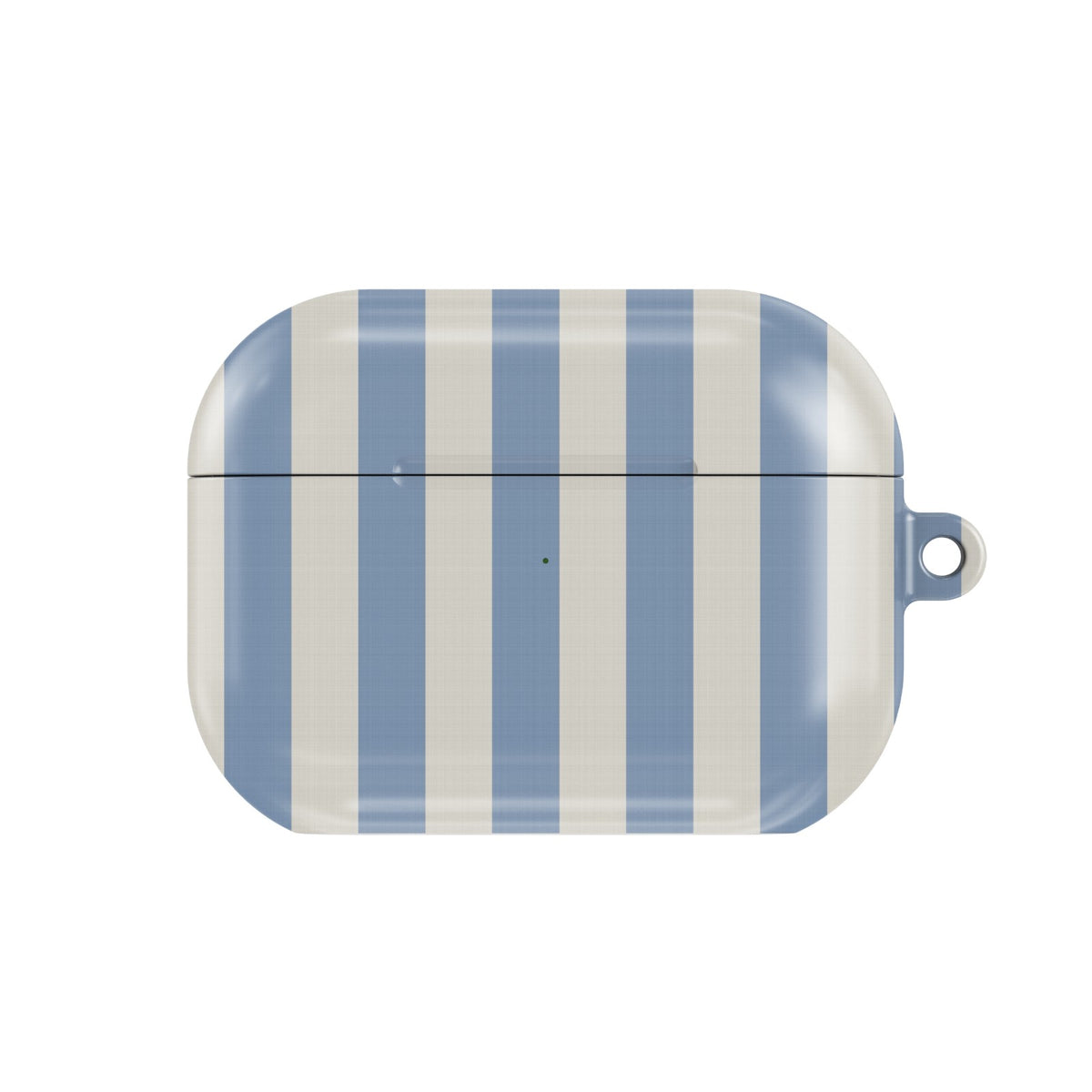 Dusty Blue Stripe AirPods case — dusty blue and cream stripes, closed front view