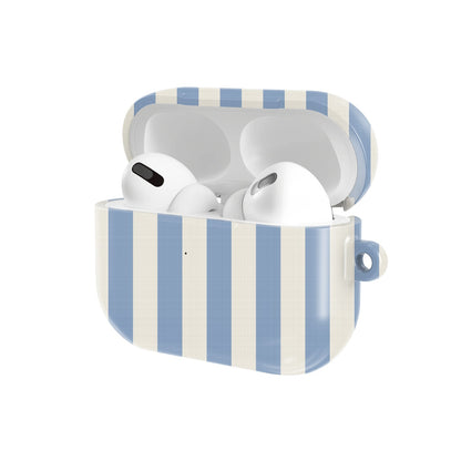 Dusty Blue Stripe AirPods case — open angled view