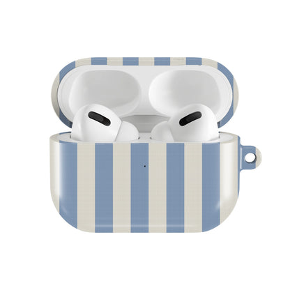 Dusty Blue Stripe AirPods case — open front view