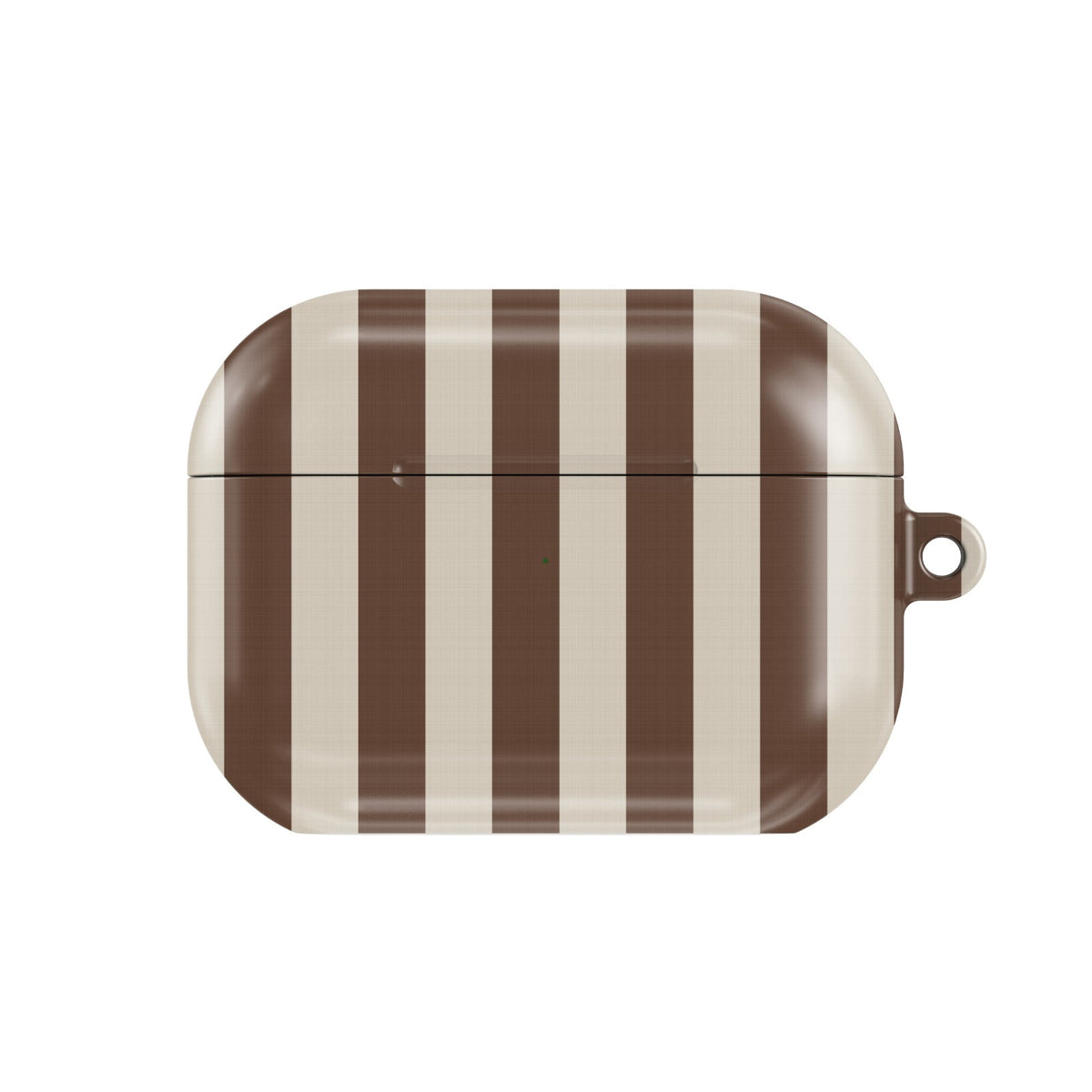 Mocha Cream Stripe AirPods case — mocha brown and cream stripes, closed front view