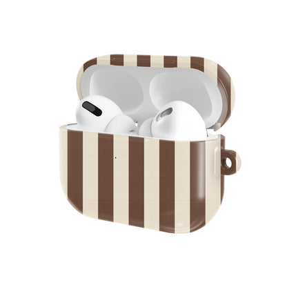 Mocha Cream Stripe AirPods case — open angled view