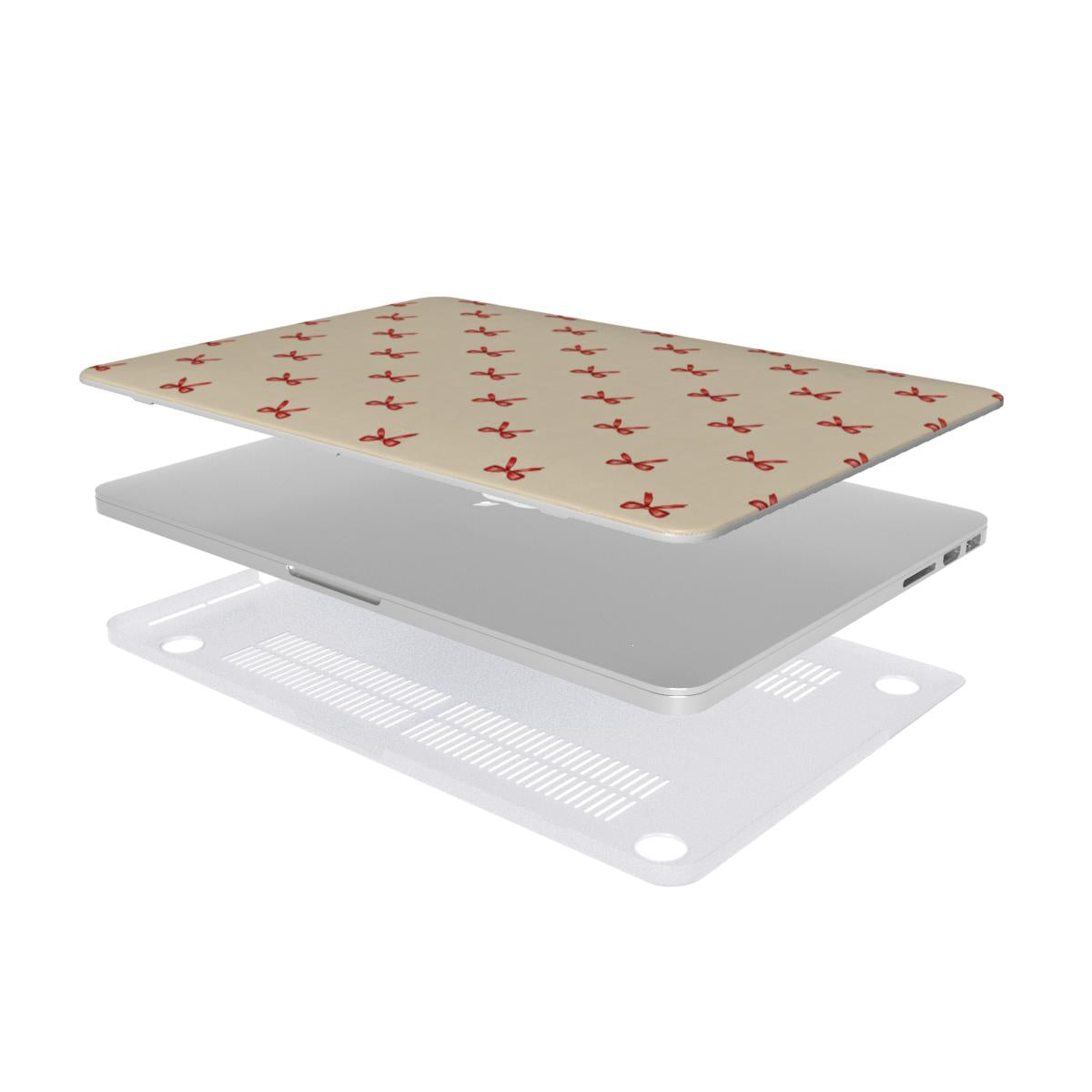 Tiny Red Bows MacBook case — hard-shell laptop cover, two-piece shell view