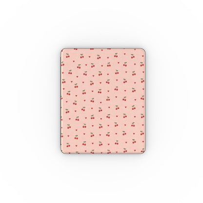 Cherries & Hearts iPad case — little red cherries and hearts on blush pink