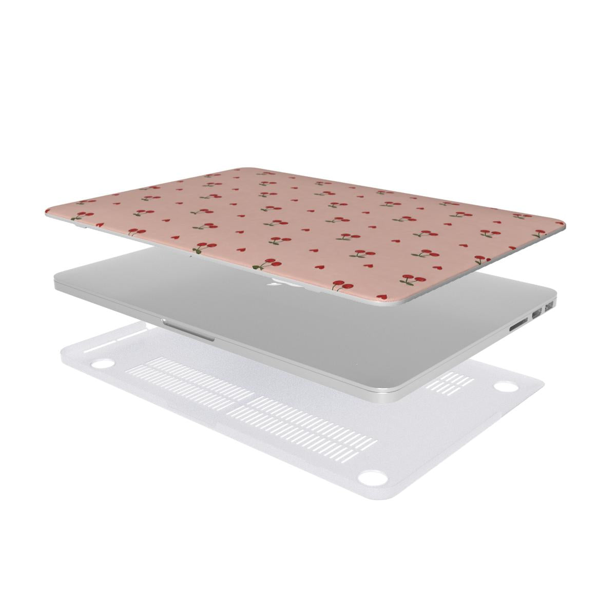 Cherries & Hearts MacBook case — hard-shell laptop cover, two-piece shell view