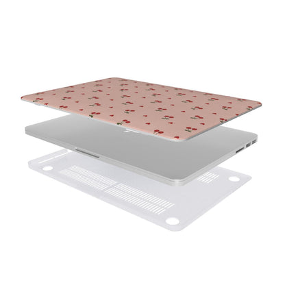 Cherries & Hearts MacBook case — hard-shell laptop cover, two-piece shell view