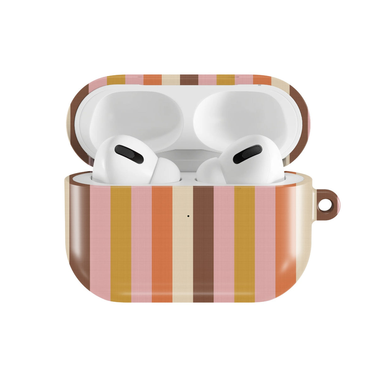 Retro Candy Stripe AirPods case — open front view