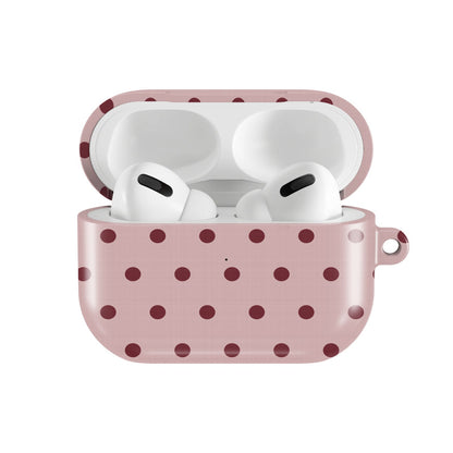Dusty Rose Polka Dot AirPods case — open front view