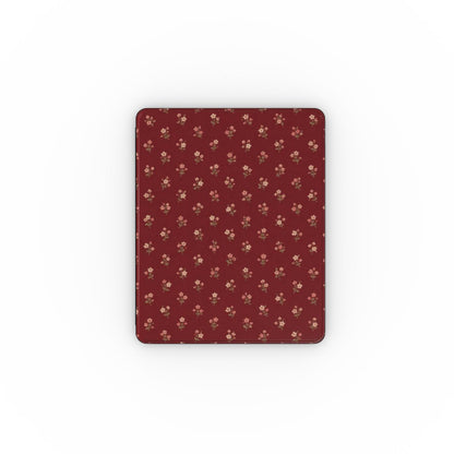 Burgundy Ditsy Floral iPad case — tiny cream flower sprigs on deep burgundy