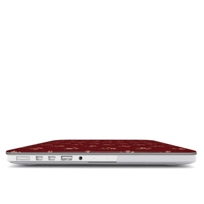 Burgundy Ditsy Floral MacBook case — hard-shell laptop cover, side view with ports