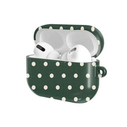 Forest Green Polka Dot AirPods case — open angled view