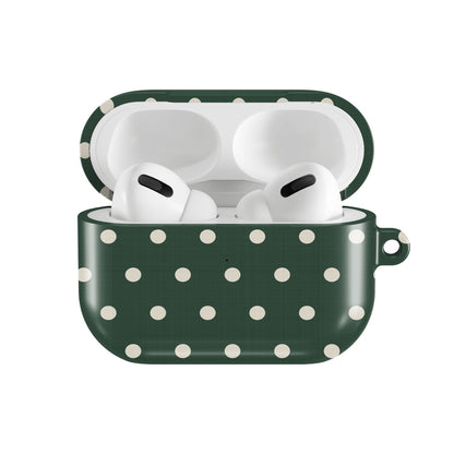 Forest Green Polka Dot AirPods case — open front view